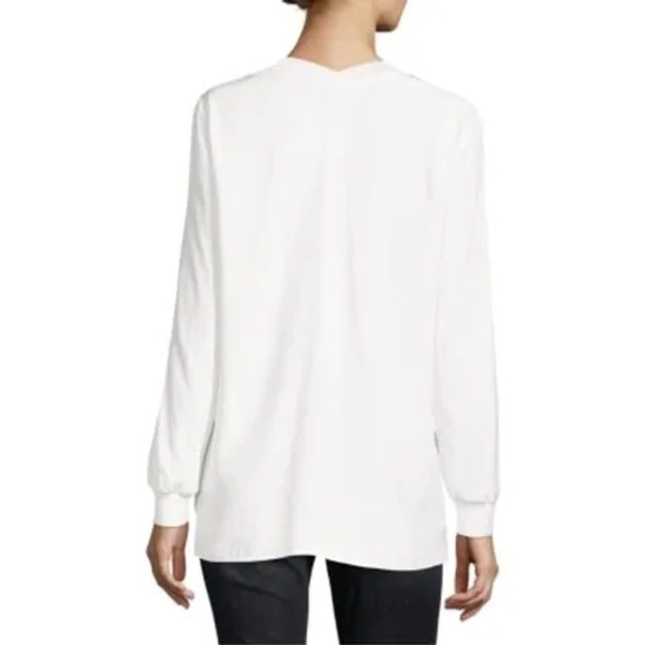 Lafayette 148 Wyatt Knit Trim Matte Silk Blouse In Cloud White Size Larg… - Picture 2 of 11